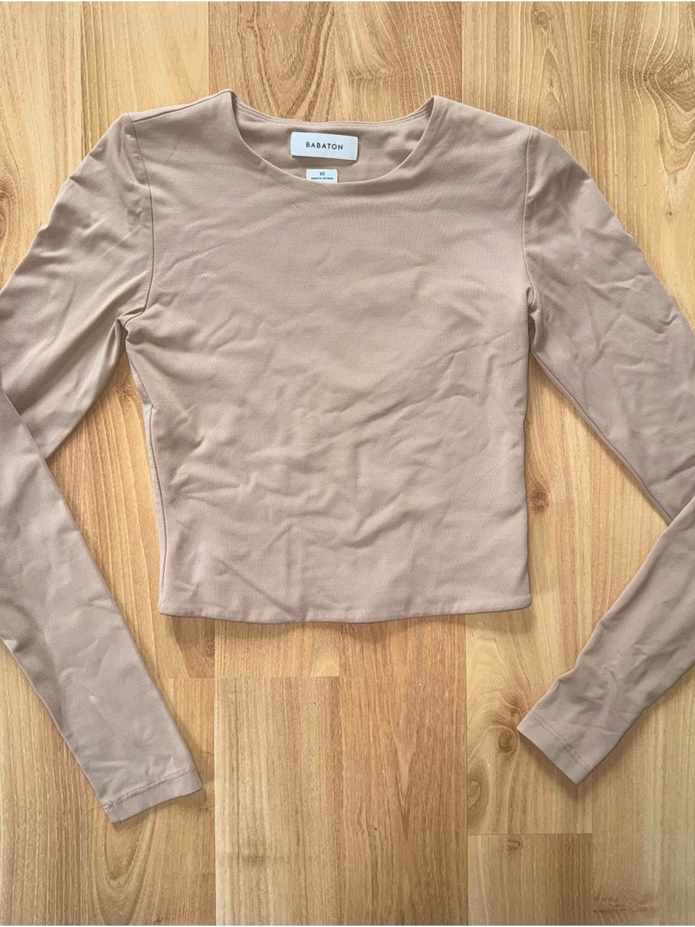 Babaton Long Sleeve Crewneck Top in Taupe Beige